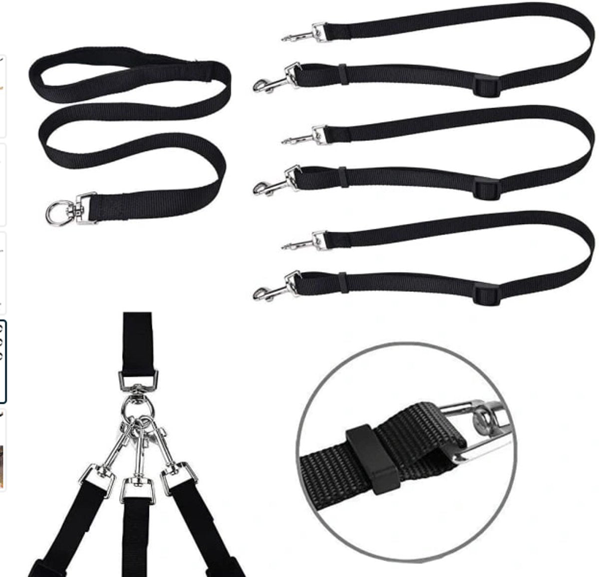 Set of black straps with metal clasps on a white background
