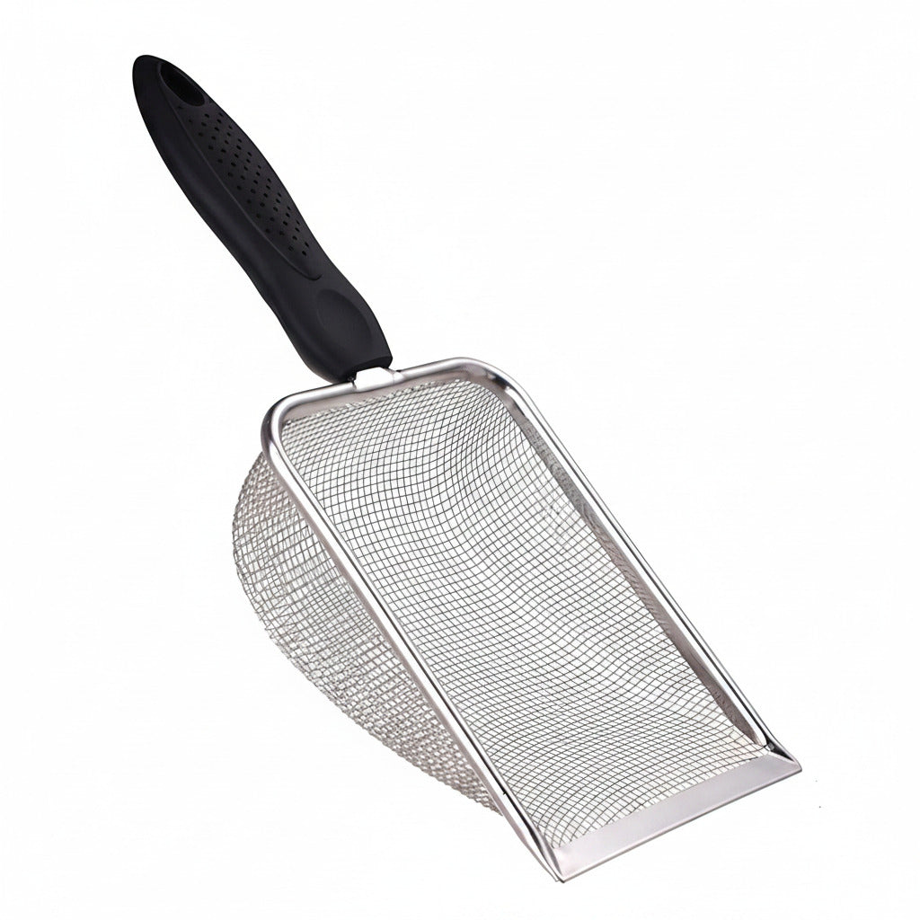 Cat Litter Scoop - Small Stainless Steel Cat Litter Scoop with Mesh - For Cleaning Reptile Cat Litter - Metal Cat Litter Scoop with Non-Stick Coating - Cleaning Tool - Fine Cat Litter Scoop (Pore Size: 3.7mm)