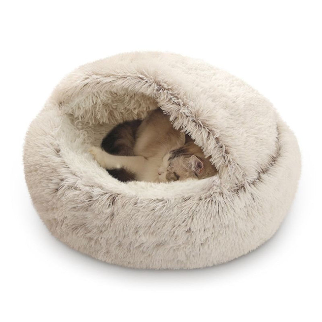 Darzheoy Cat Bed Round Plush Hooded Cat Bed Cave, for Indoor Cats or Small Dog Beds, Calming Pet Beds Calm Anti-nxiety Dog Bed, Waterproof Bottom Washable (16x16") Coffee"