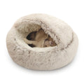Darzheoy Cat Bed Round Plush Hooded Cat Bed Cave, for Indoor Cats or Small Dog Beds, Calming Pet Beds Calm Anti-nxiety Dog Bed, Waterproof Bottom Washable (16x16") Coffee"