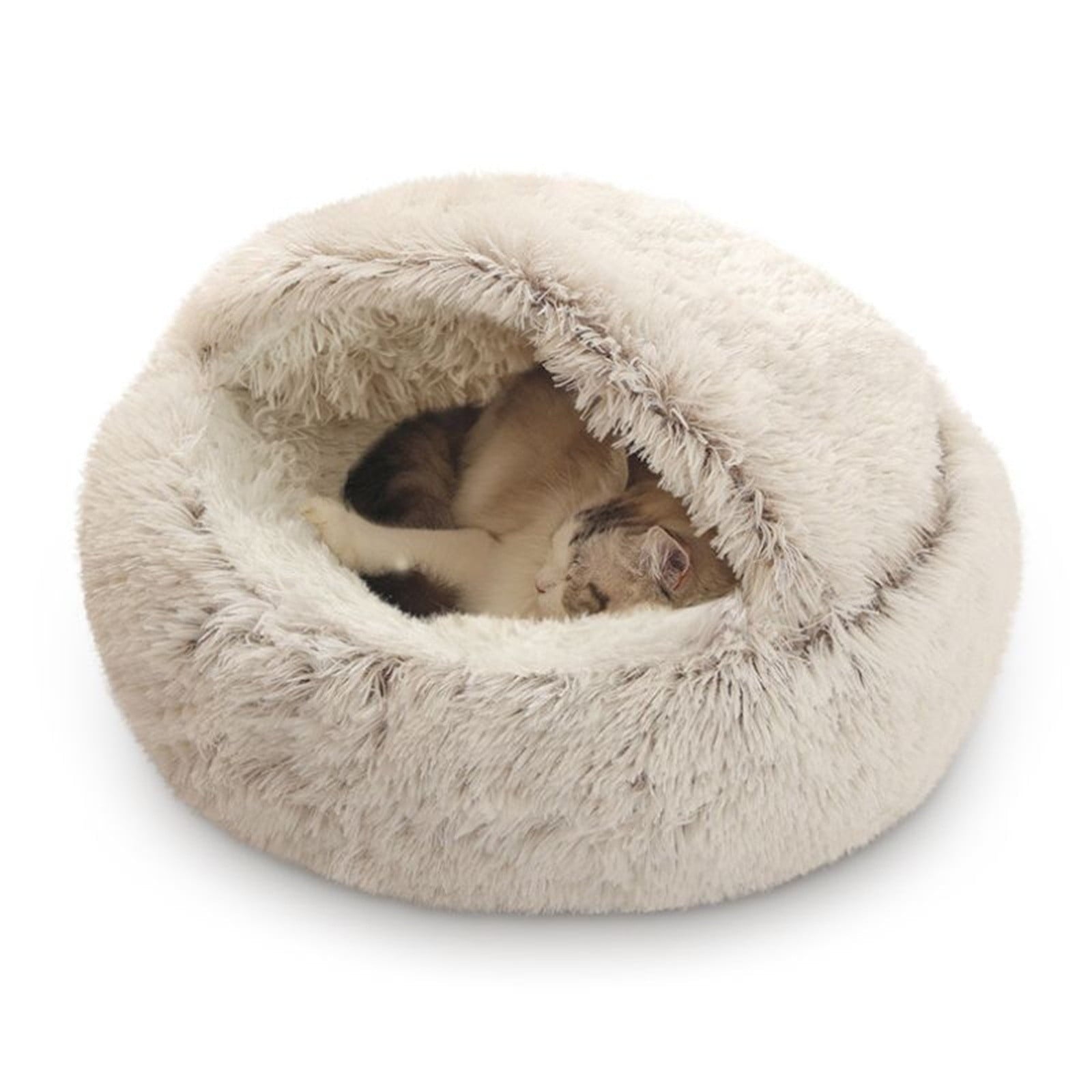 Darzheoy Cat Bed Round Plush Hooded Cat Bed Cave, for Indoor Cats or Small Dog Beds, Calming Pet Beds Calm Anti-nxiety Dog Bed, Waterproof Bottom Washable (16x16") Coffee"