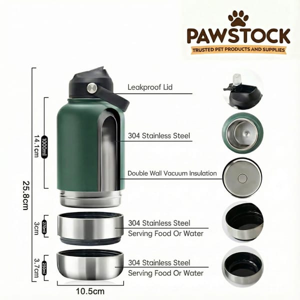 PawfectHydrate 3-in-1 Insulated Travel Bottle with Dual Bowls (1L)