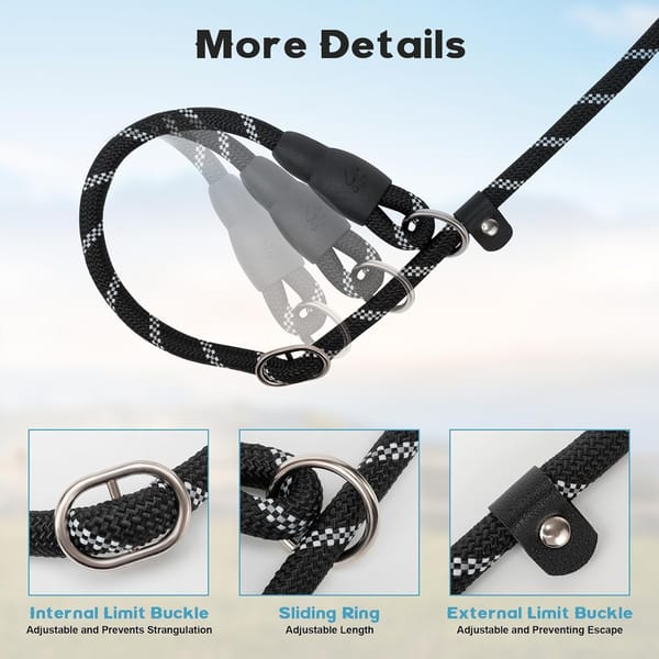 Black dog leash with detailed features on a light blue background
