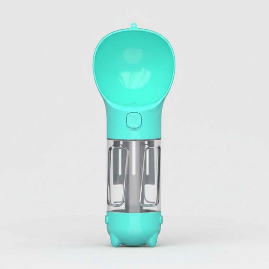 Turquoise handheld shower with clear base on a white background
