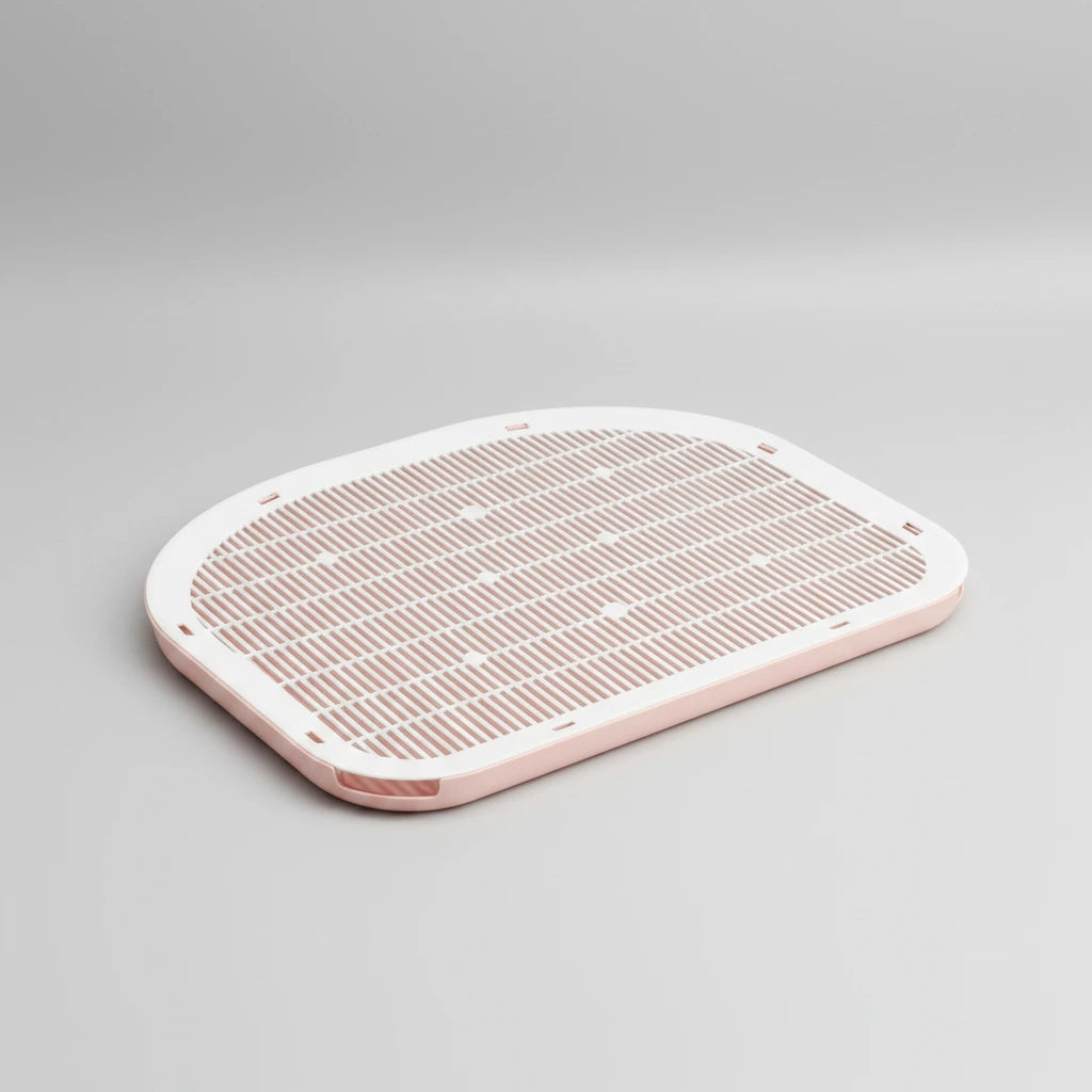 Rectangular pet tray with a pink rim on a white background