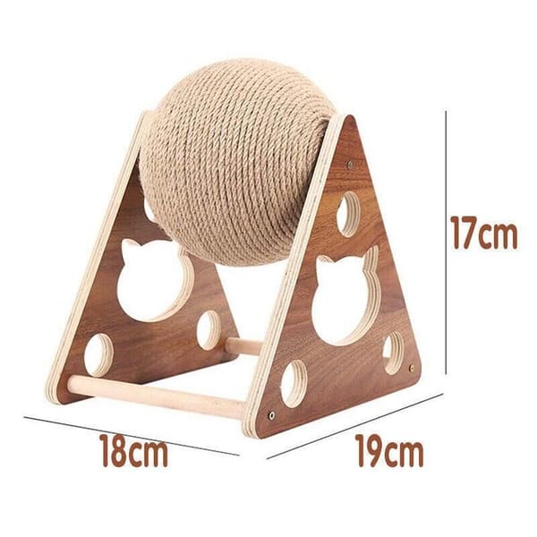 SpinNScratz Wooden Triangle Cat Scratcher with Rotating Sisal Ball