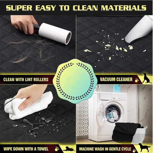 Demonstration of cleaning materials and processes on a textured surface with text indicating ease of cleaning.
