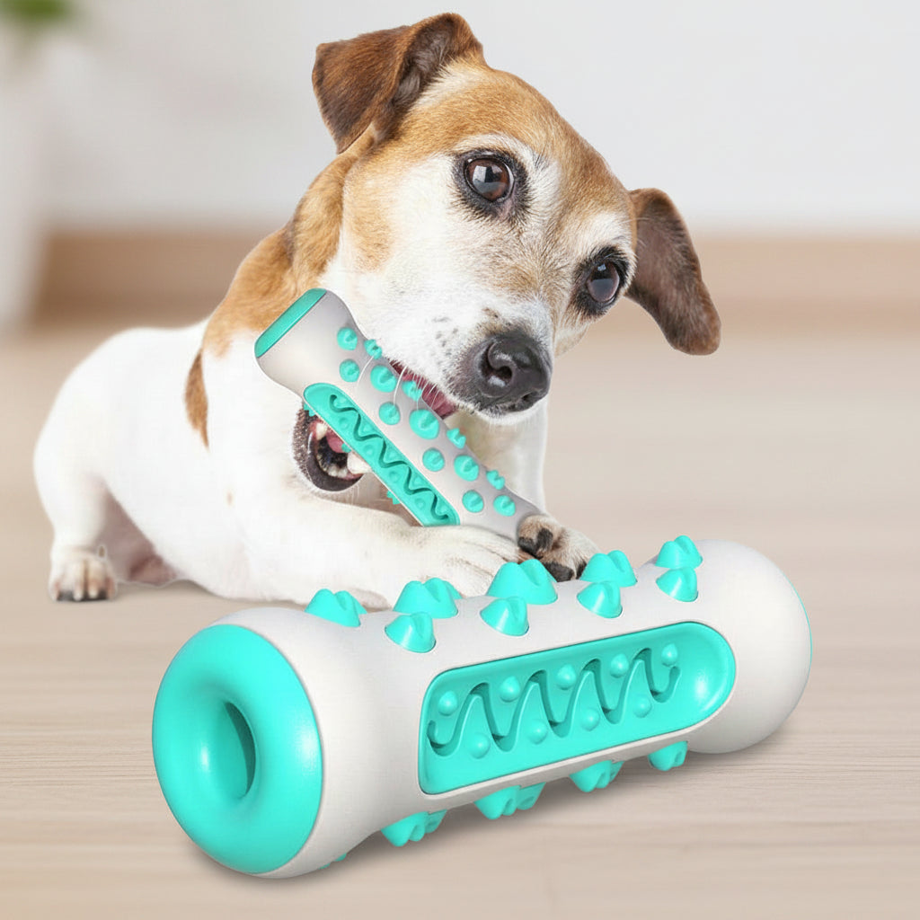 Blue Dog Squeaky Toys For Aggressive Chewers, Tough Toothbrush Dog Chew Toy, Nearly Indestructible Rubber Toys For Pet Training, Teeth Cleaning, Playing And Chewing For Medium & Large Breeds