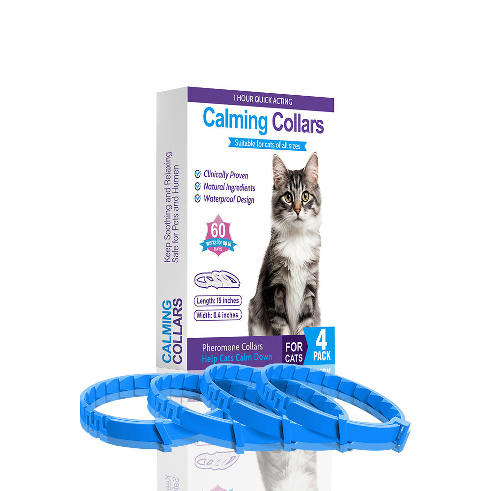 Cat calming collar packaging with a cat illustration on a white background