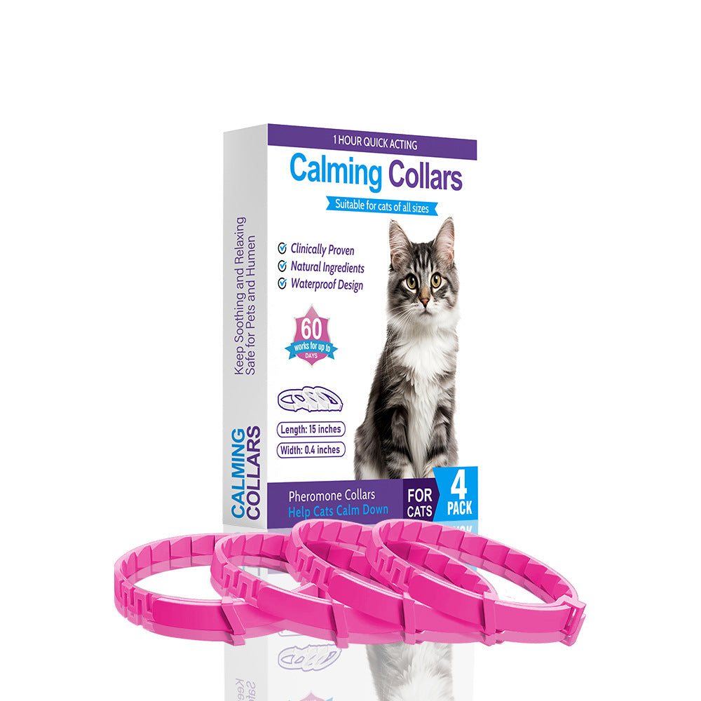 Cat calming collar packaging with a cat illustration on a white background
