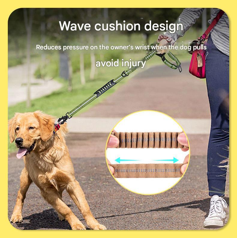 Dog walking on a leash with wave cushion design feature, showing a close-up of the cushion.