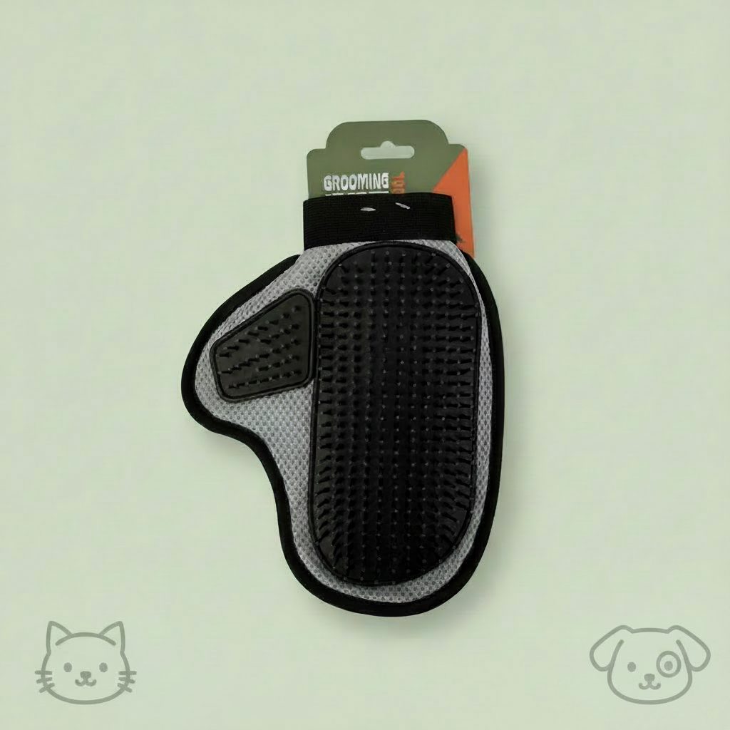 Pet grooming brush with packaging on a light green background
