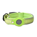 Green dog collar with reflective strip on a white background