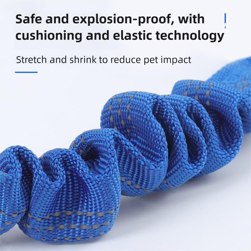 Blue woven material with text about safety, explosion-proofing, cushioning, and elastic technology.