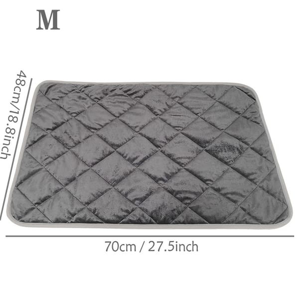Gray quilted mat with measurements on a white background