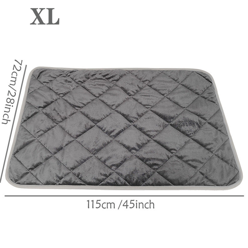 Gray quilted mat with measurements on a white background