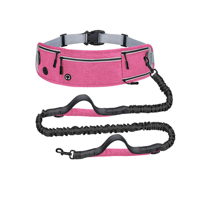 Pink waist bag with black leash on a white background
