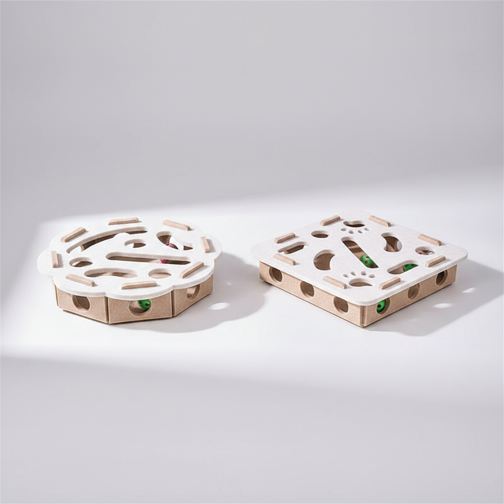 Two wooden puzzle pieces on a light gray background