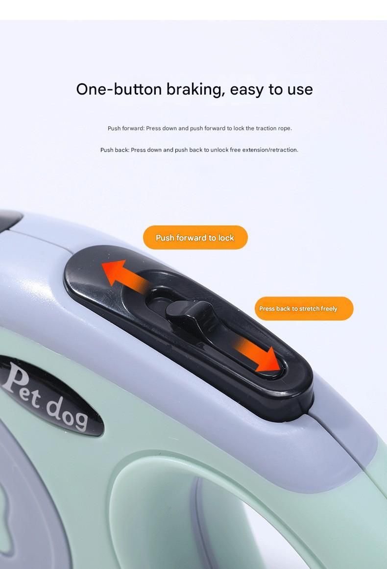 Pet dog leash with one-button braking system on a white background