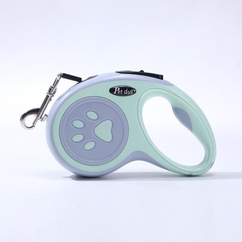 Light blue pet leash with paw design on a white background