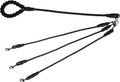 Black 3-in-1 No-Tangle Dog Leash for 1-3 Small Large Dogs – Heavy Duty 360° Swivel Bungee Coupler with Reflective Nylon Braid & Padded Handle